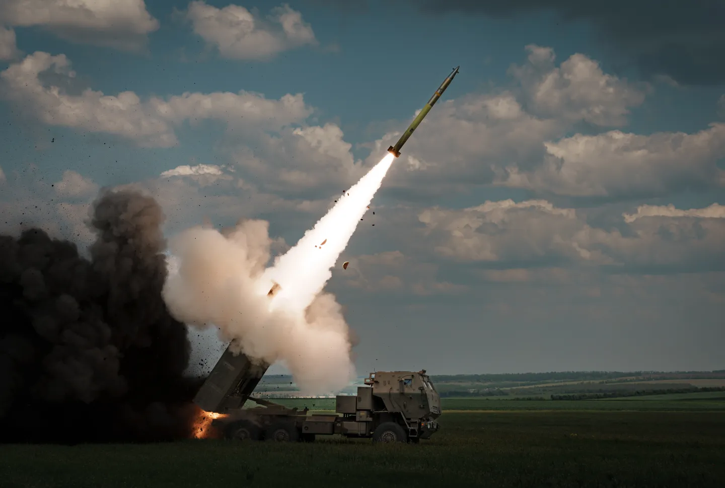 An M142 HIMARS launches a rocket on May 18, 2023, in Donetsk Oblast, Ukraine.  Serhii Mykhalchuk/Global Images Ukraine via Getty Images