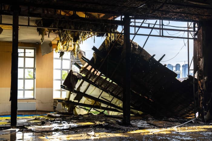 A fitness studio was destroyed in a strike on Kyiv on Monday. Photo: Andreas Stroh/Zuma Press