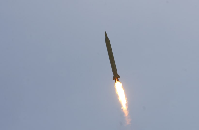 A Ghadr 1 class Shahab 3 long range missile is launched during a test from an unknown location in central Iran September 28, 2009. (photo credit: REUTERS/Fars News/Ali Shayegan)