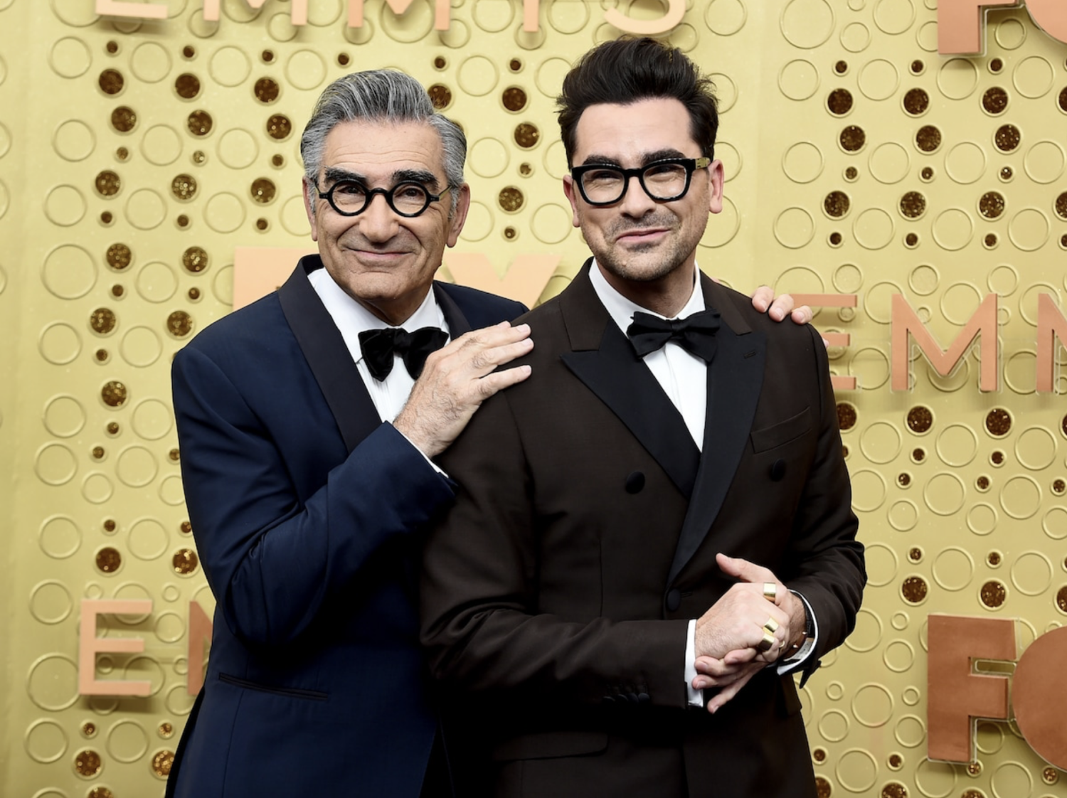 Eugene and Dan Levy at the Emmy Awards in Los Angeles in 2019. (Jordan Strauss/Invision/AP)