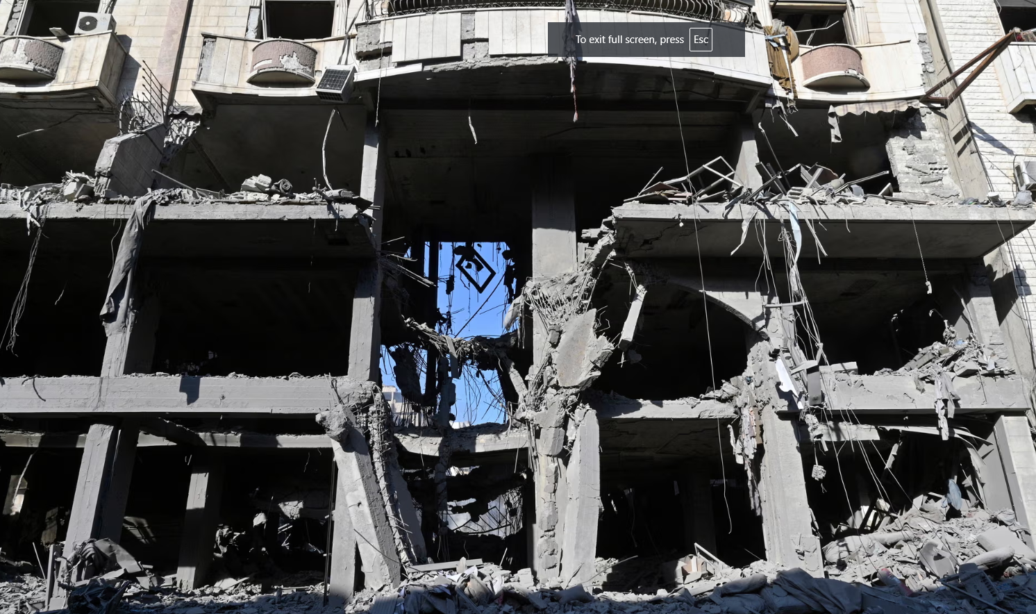 A damaged building after an Israeli airstrike in the Dahiyeh district in Beirut. Photograph: Wael Hamzeh/EPA