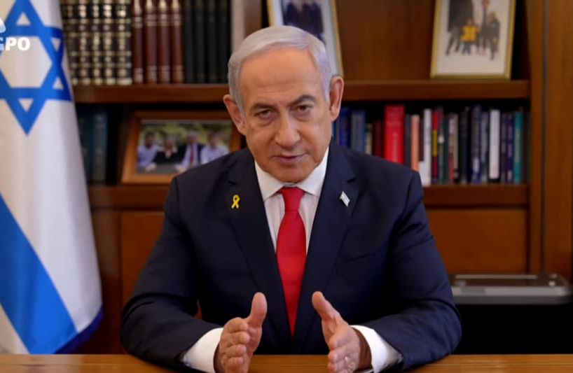 Prime Minister Benjamin Netanyahu during his Sunday address following rising tensions between Israel and Hezbollah, September 22, 2024 (photo credit: SCREENSHOT/YOUTUBE/GPO)