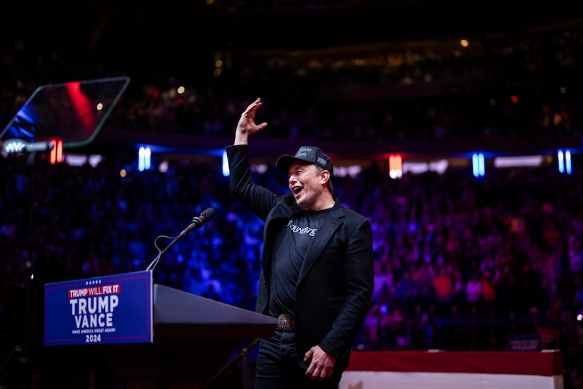 Elon Musk speaks at a Donald Trump campaign rally at Madison Square Garden in New York on Oct. 27. (Jabin Botsford/The Washington Post)