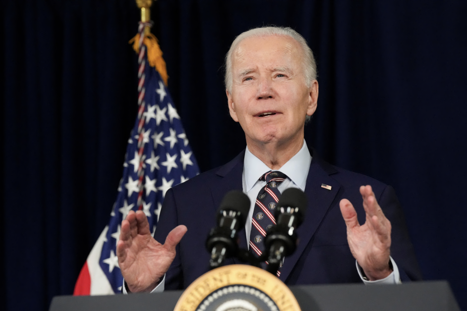 Joe Biden speaks on the death of Jimmy Carter in Christiansted, St Croix, US Virgin Islands, on Sunday. Photograph: Ken Cedeno/Reuters