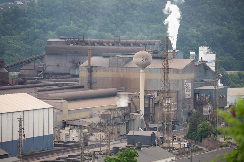 The US Steel Mon Valley Works Edgar Thomson Plant along the Monongahela River in Braddock, Pennsylvania, as seen from North Braddock, Pennsylvania, on June 4, 2024. REBECCA DROKE / AFP