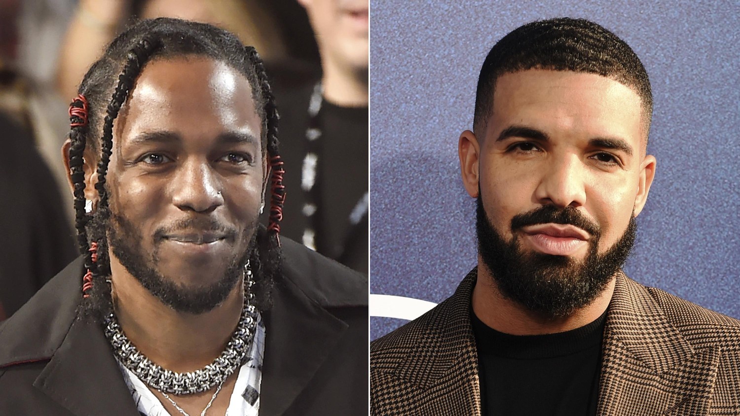 Les rappeurs Kendrick Lamar et Drake (Photos d'archives) PHOTO : ASSOCIATED PRESS