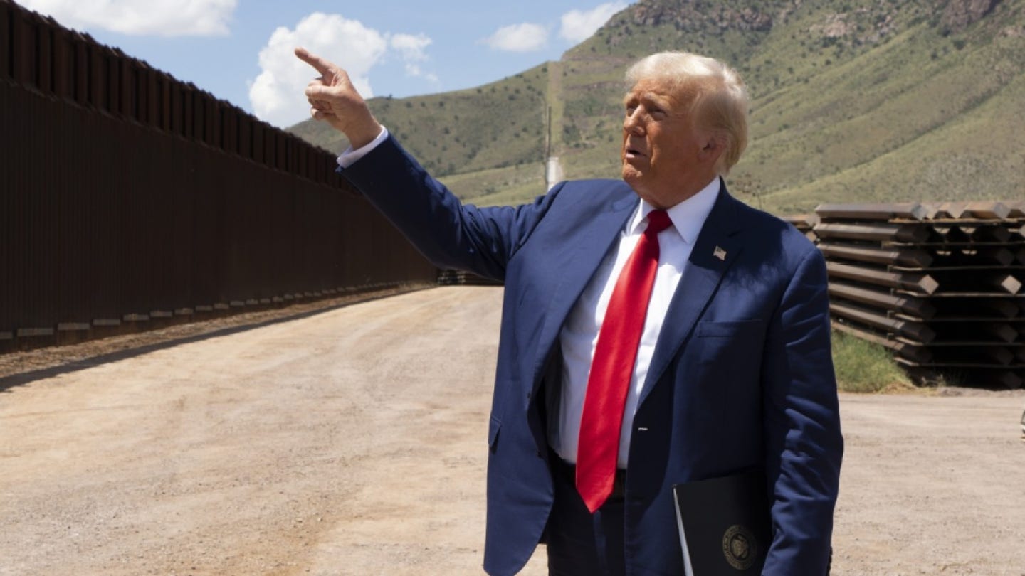 Former President Trump walks along the U.S.-Mexico border on Aug. 22, 2024, south of Sierra Vista, Arizona. (Rebecca Noble/Getty Images)