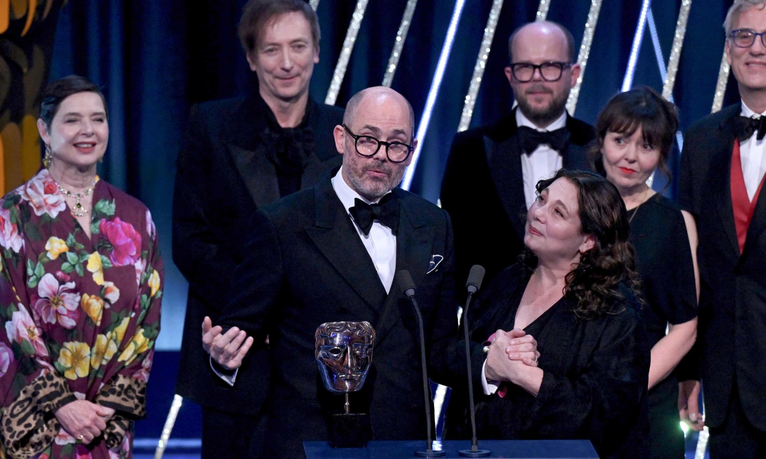 Edward Berger and cast and crew accept the best film award for Conclave. Photograph: Stuart Wilson/BAFTA/Getty Images for BAFTA