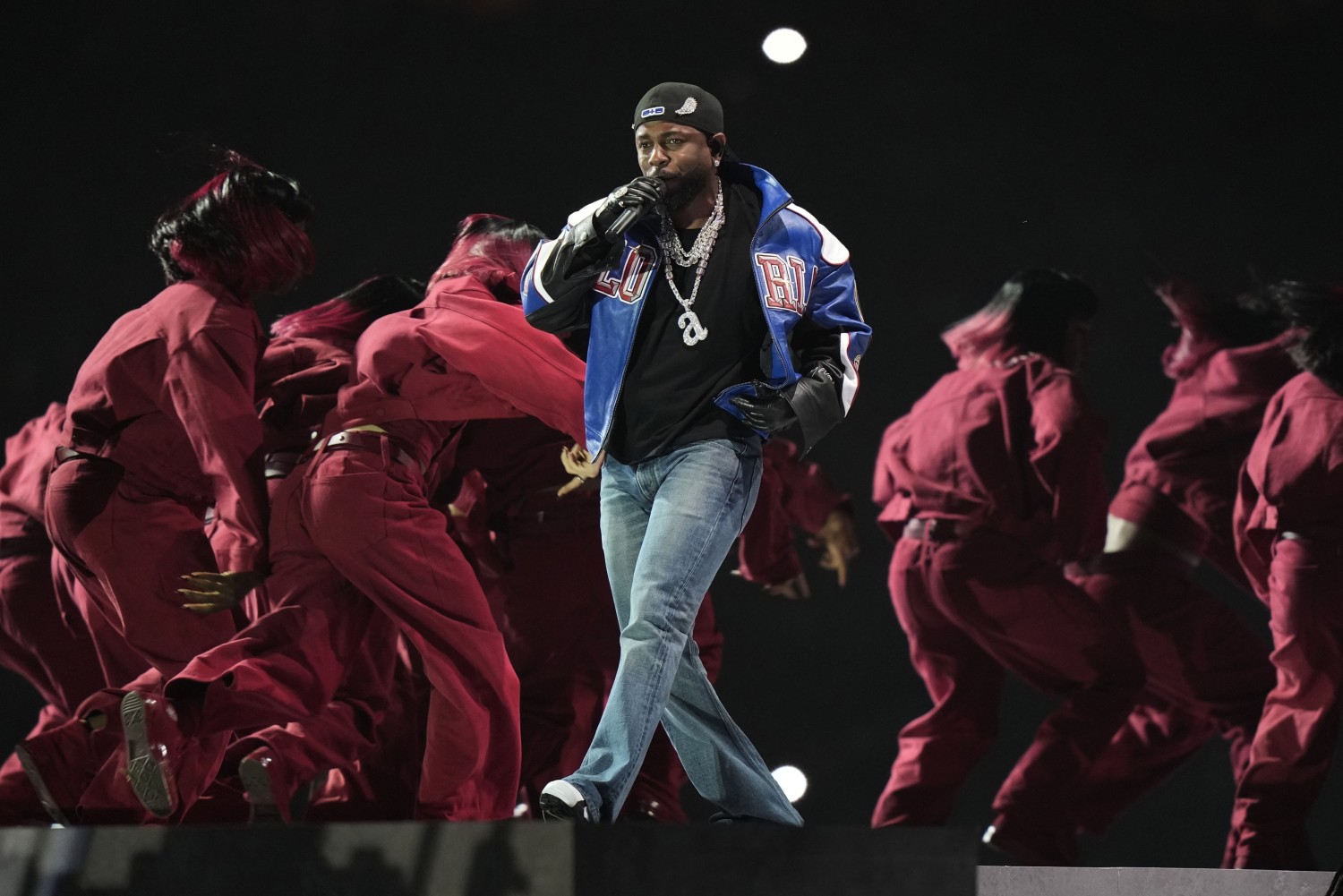 Kendrick Lamar performs during halftime of the NFL Super Bowl 59 football game between the Kansas City Chiefs and the Philadelphia Eagles, Sunday, Feb. 9, 2025, in New Orleans. AP