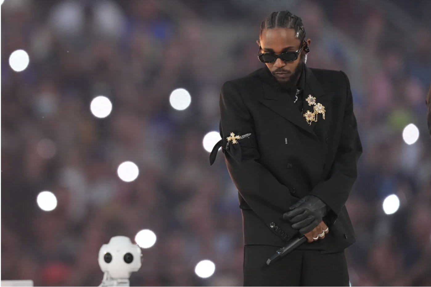 Kendrick Lamar performs in the Super Bowl halftime show on February 13, 2022, at SoFi Stadium in Inglewood, California. Cooper Neill/Getty Images