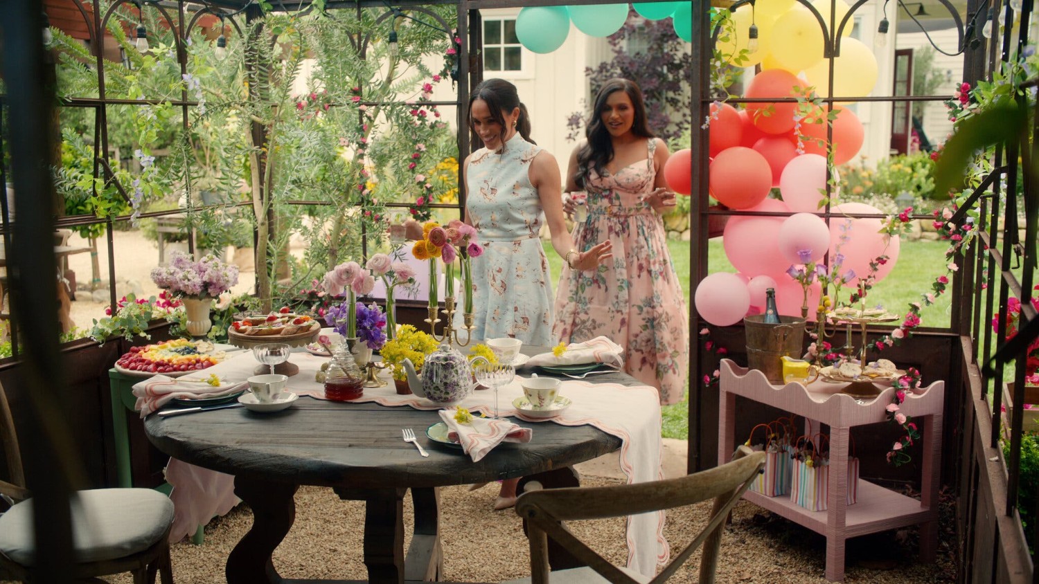 In “With Love, Meghan,” Meghan, the Duchess of Sussex, visits with friends like the actress Mindy Kaling, discussing food, her life and how to entertain.Credit...Netflix