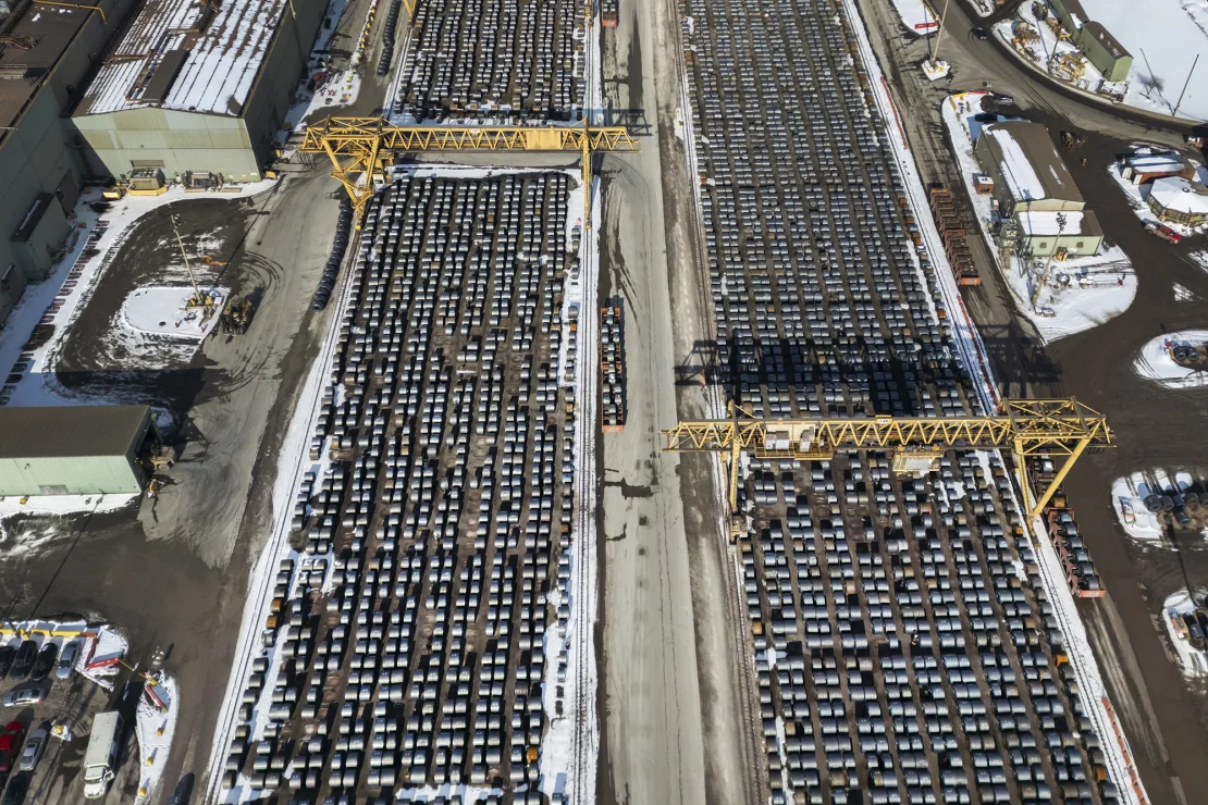 Steel coils at the ArcelorMittal Dofasco steel production facility in Hamilton, Ontario. Canada is one of the main sources of aluminum and steel shipped to the US. Nick Iwanyshyn/The Canadian Press/AP