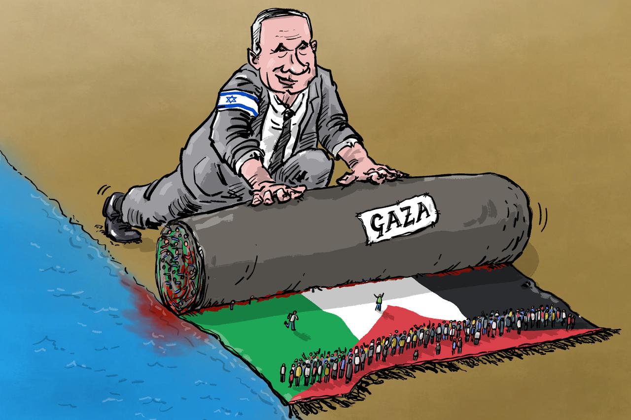 Benyamin Nétanyahou. Dessin de Del Rosso, Italie.