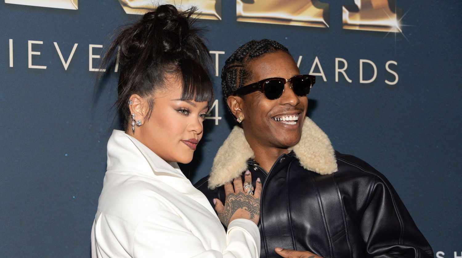Rihanna and A$AP Rocky attend the 38th Annual Footwear News Achievement Awards at Cipriani South Street on Dec. 4 in New York City. DIA DIPASUPIL/GETTY IMAGES