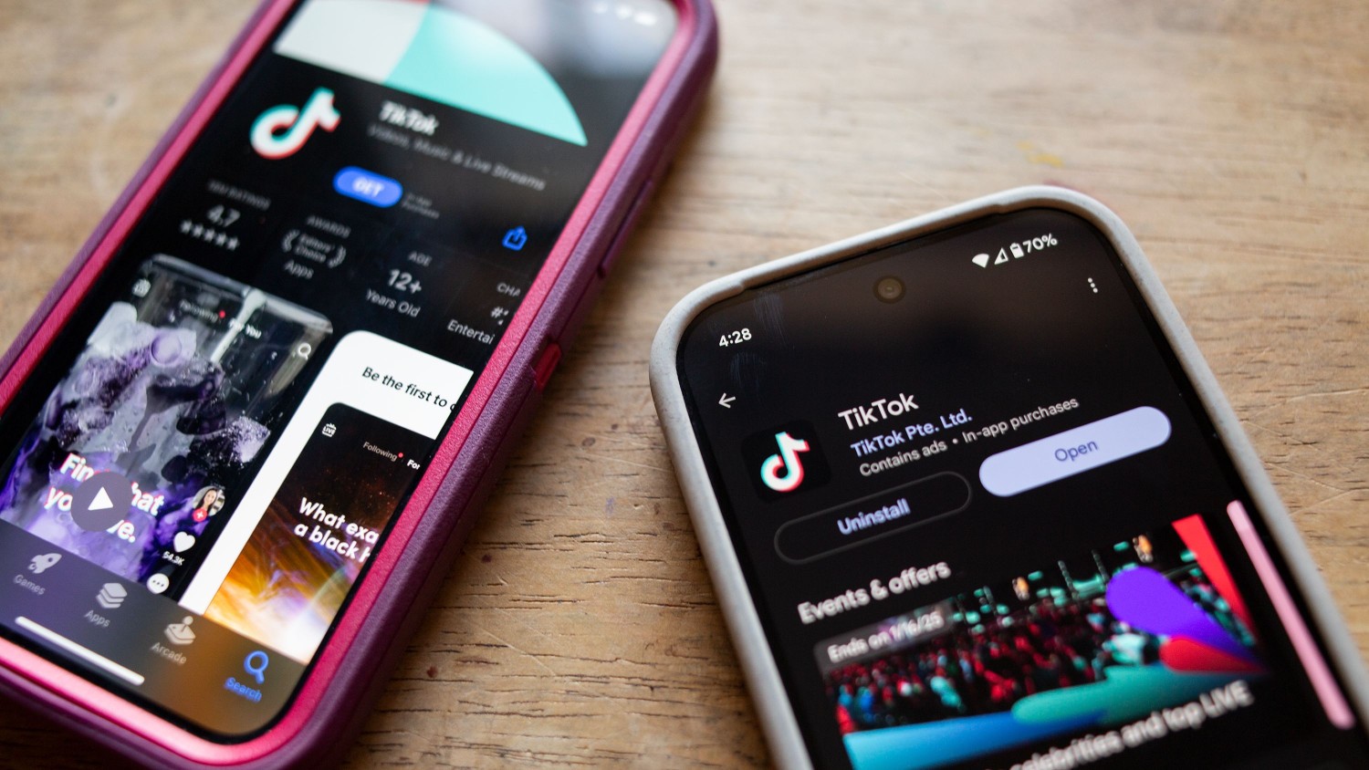 TikTok is seen in the app stores of an iPhone and Google Pixel on January 8.  Brook Joyner/CNN