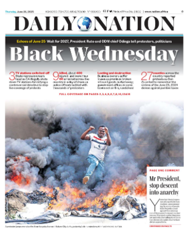 Une du jour. Après “un mercredi noir”, le Kenya poursuit sa “descente vers l’anarchie”