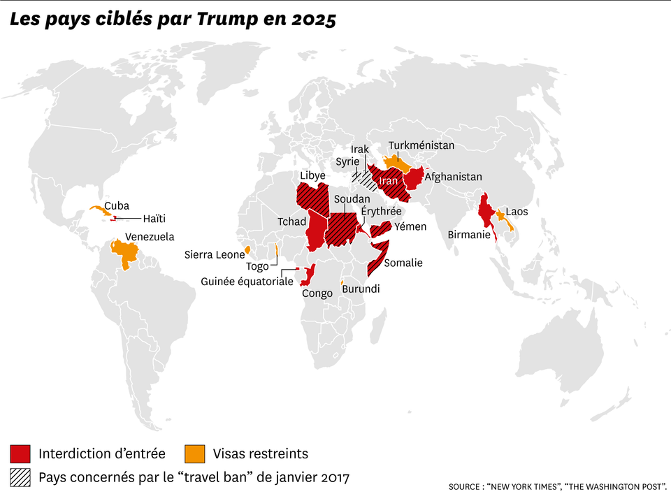 États-Unis. La carte des pays visés par le nouveau “travel ban” de Donald Trump