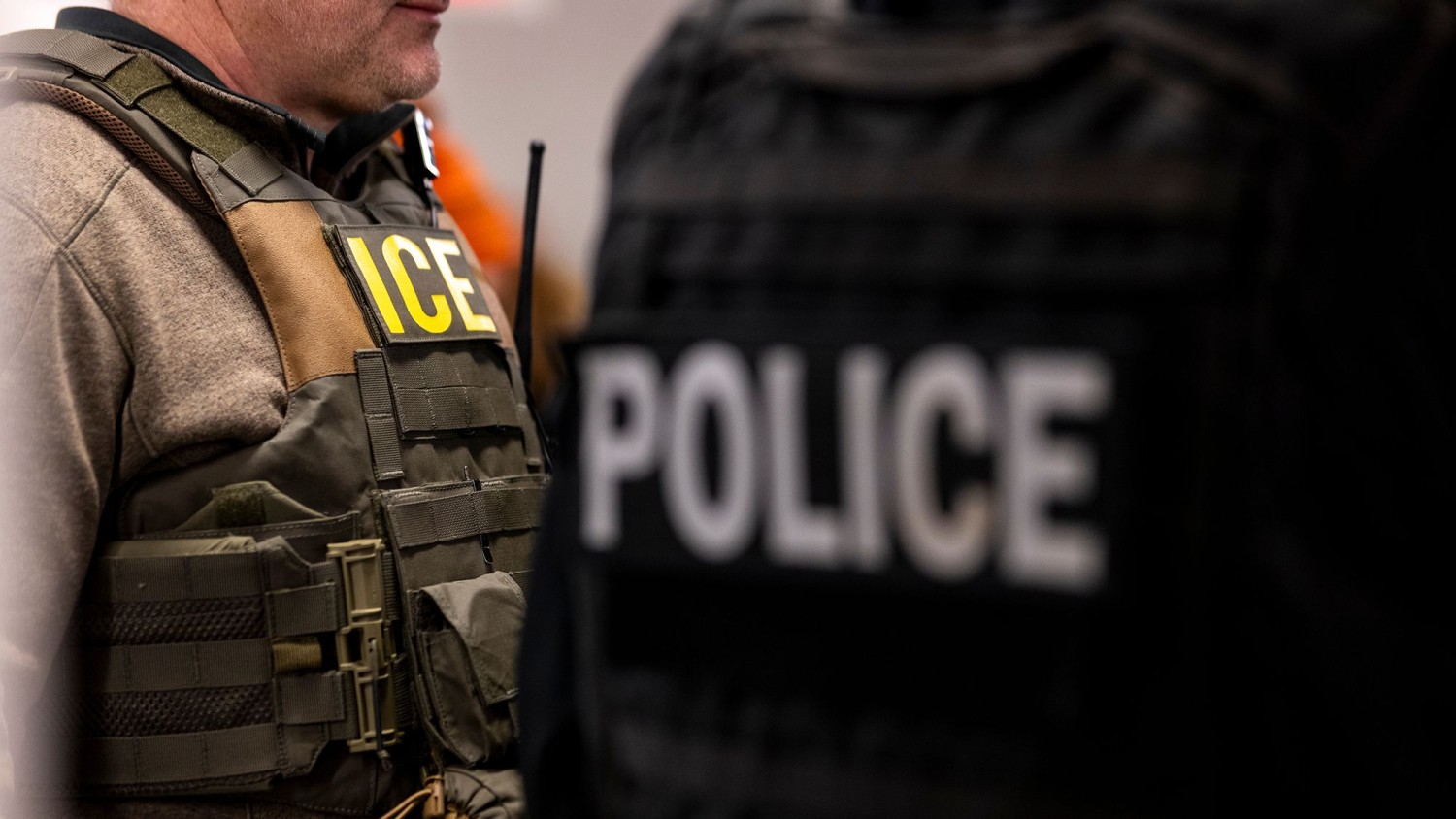 US Immigration and Customs Enforcement agents, along with other federal law enforcement agencies, attend a pre-enforcement meeting in Chicago, Illinois, US, on Sunday, January 26, 2025.  Christopher Dilts/Bloomberg/Getty Images