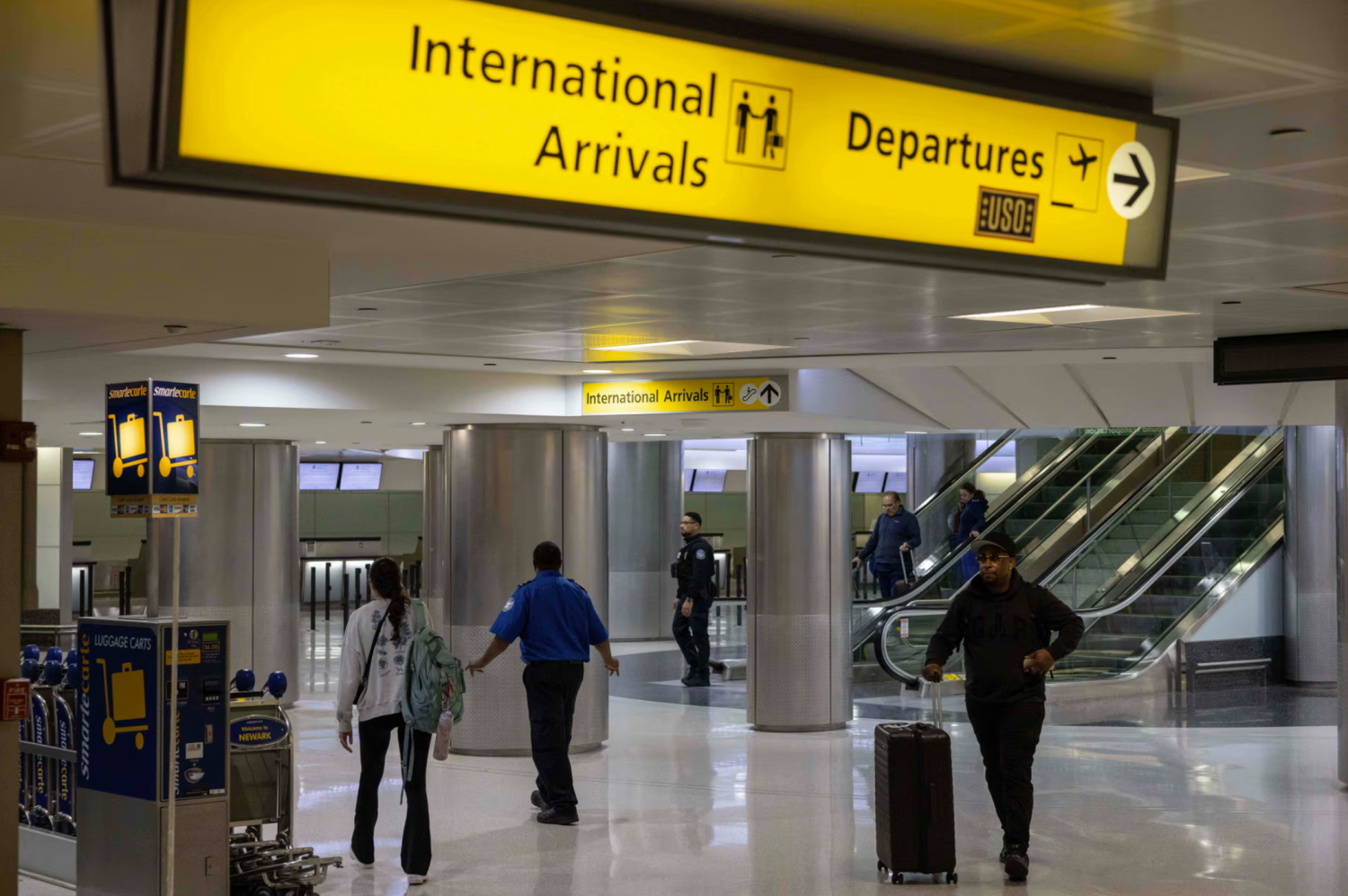 The international arrivals terminal at Newark Liberty International Airport in New Jersey on 9 June 2025. Photograph: Yuki Iwamura/AP