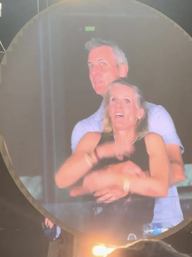 Andy Byron and Kristin Cabot were caught canoodling on the kisscam at a Coldplay concert in Boston. Picture: TikTok