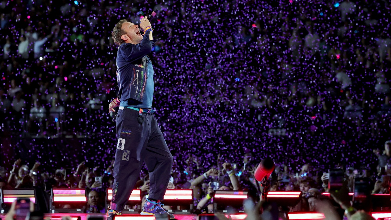 Chris Martin of Coldplay performs on a stop of the band's Music of the Spheres world tour on June 6 in Las Vegas, Nevada. Ethan Miller/Getty Images