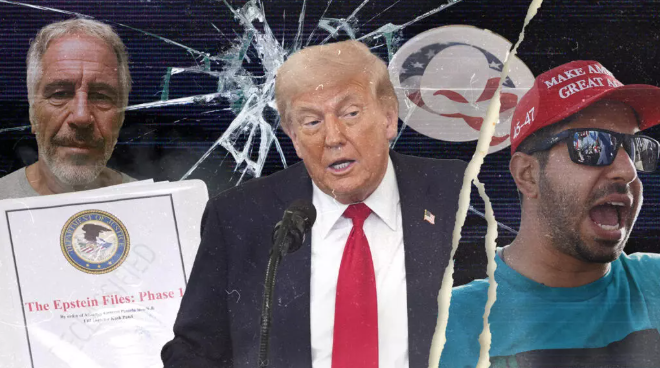 La publication du "dossier Epstein" a longtemps été l'une des promesses du camp de Donald Trump. La décision de ne pas le faire a créé une fracture inédite avec la base du mouvement pro-Trump. © Studio graphique France Médias Monde