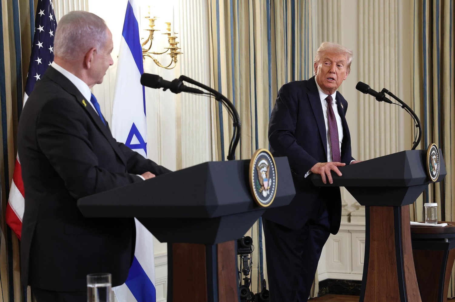 President Donald Trump and Israeli Prime Minister Benjamin Netanyahu speak at a press conference at the White House. Getty Images