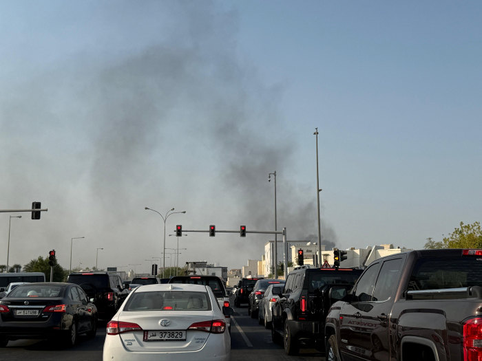 Smoke rises after several blasts were heard in Doha, Qatar. PHOTO: IBRAHEEM ABU MUSTAFA/REUTERS
