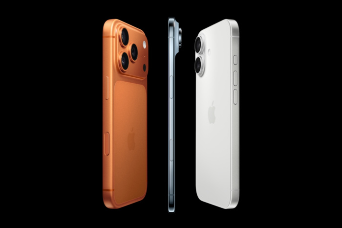 The very orange iPhone 17 Pro, the iPhone Air and the iPhone 17. PHOTO: APPLE