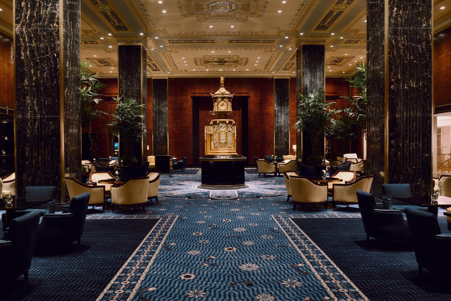 The refurbished ’Peacock Alley’ lobby of New York’s Waldorf Astoria hotel.