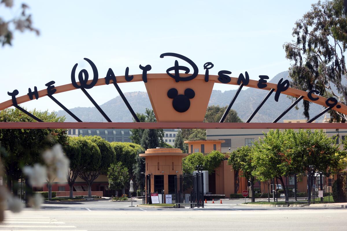 The entrance to Walt Disney Co. is seen from West Alameda Ave. in Burbank The entrance to Walt Disney Co.’s Burbank headquarters. (Dania Maxwell / Los Angeles Times)