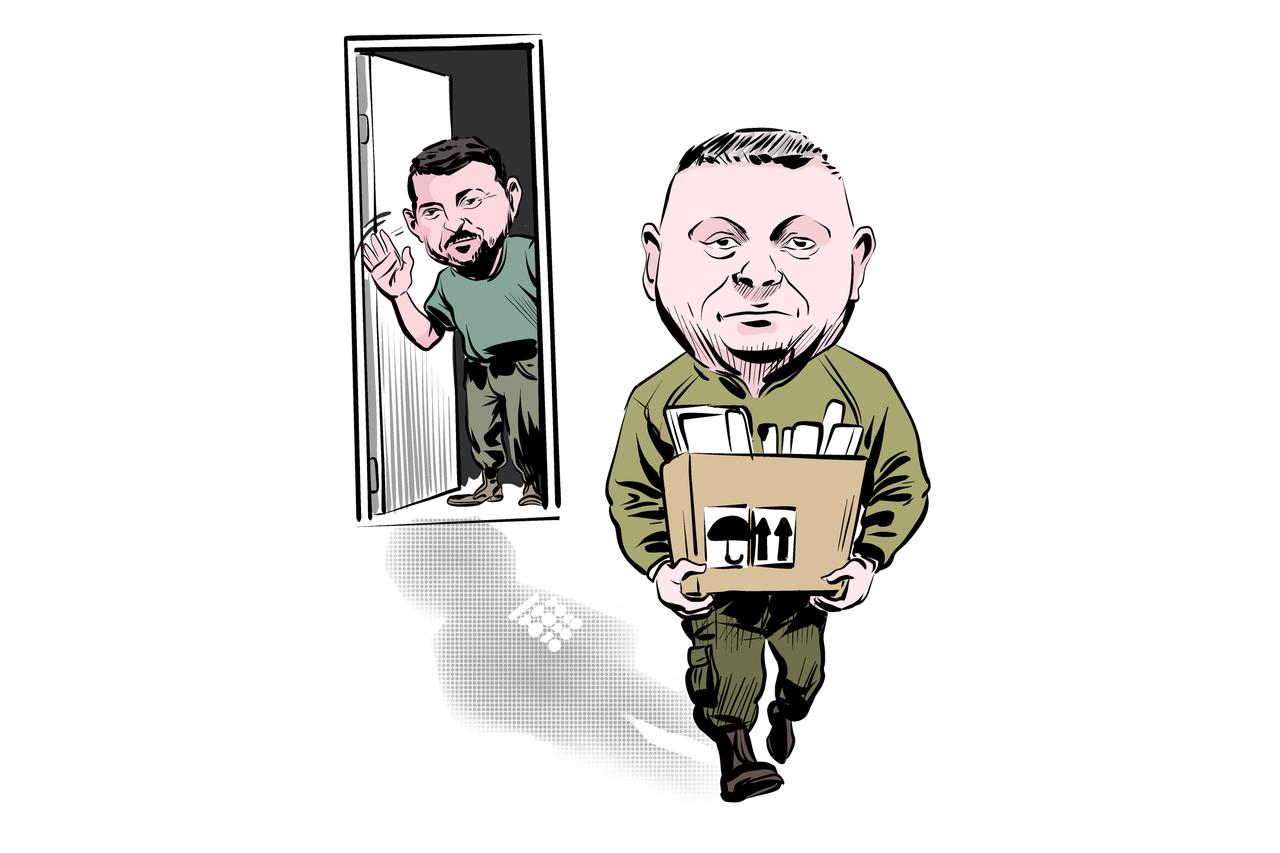 “Volodymyr Zelensky et Valeri Zaloujny” Dessin de Wimar Verdecia Fuentes, Cuba/Cartoon Movement