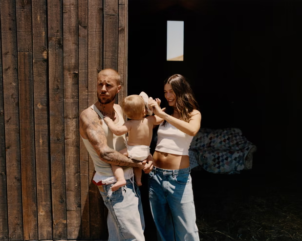Lyrical mundanity … Justin and Hailey Bieber and their baby Jack Blues. Photograph: PR