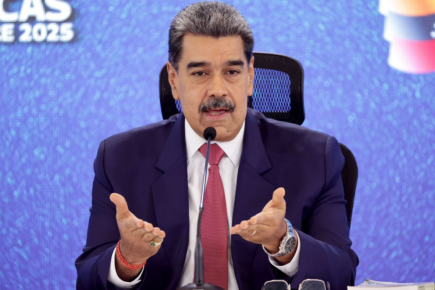 Venezuelan President Nicolas Maduro speaks during a press conference in Caracas, Venezuela, on September 15. Miguel Gutierrez/EPA/Shutterstock