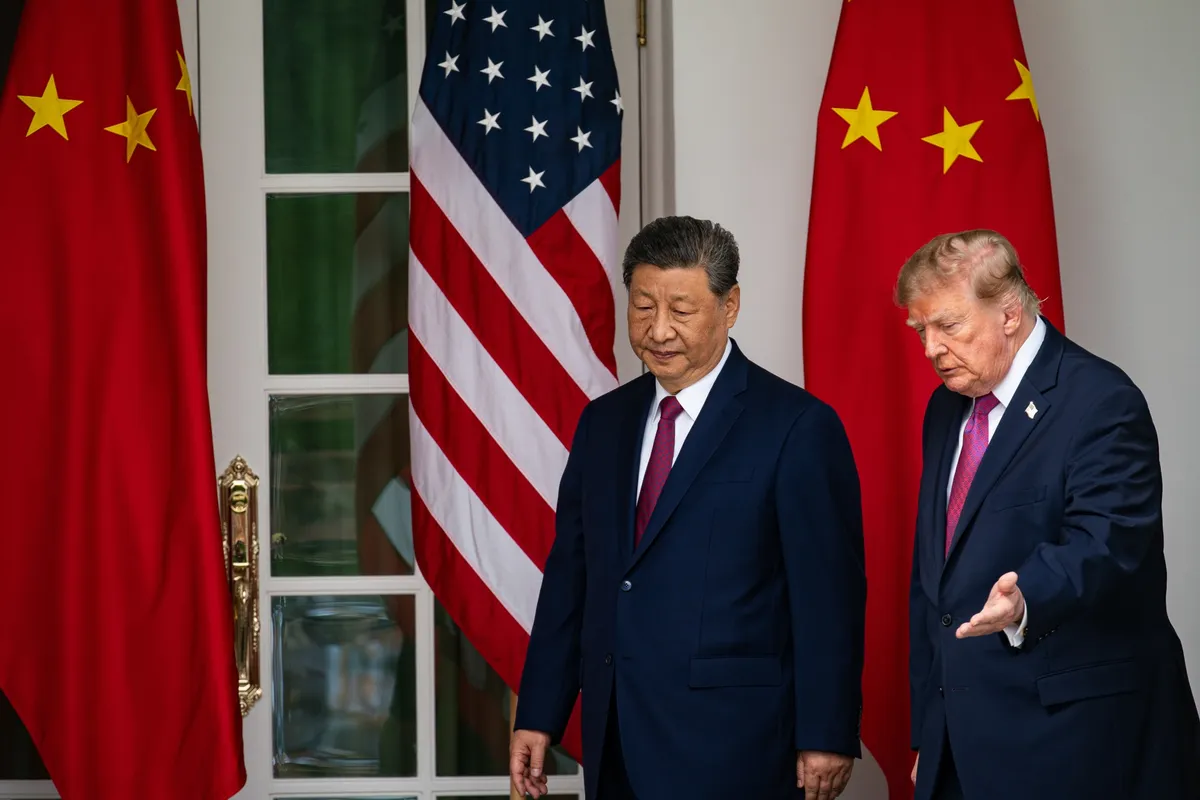 Presidents Xi Jinping and Donald Trump during a state visit in the Rose Garden of the White House in Washington, DC, on Sept. 24.Photographer: Al Drago/Bloomberg