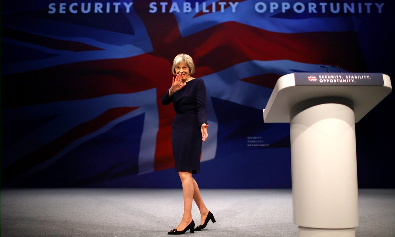 May after delivering her keynote speech to delegates during the Conservative party conference, 6 October 2015. Photograph: Christopher Furlong/Getty Images